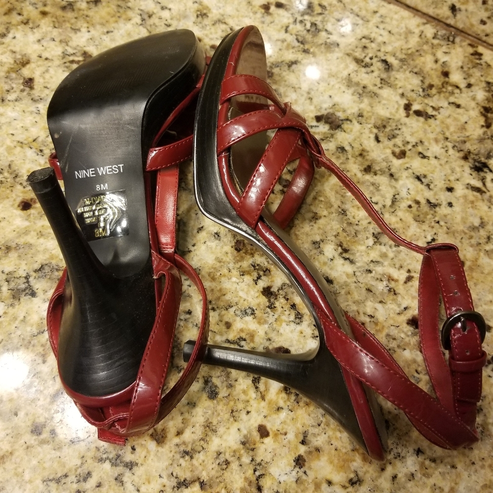 COPY - Womens Burgundy Size 8 Nine West Ankle Wrap Sandals Heels Platforms